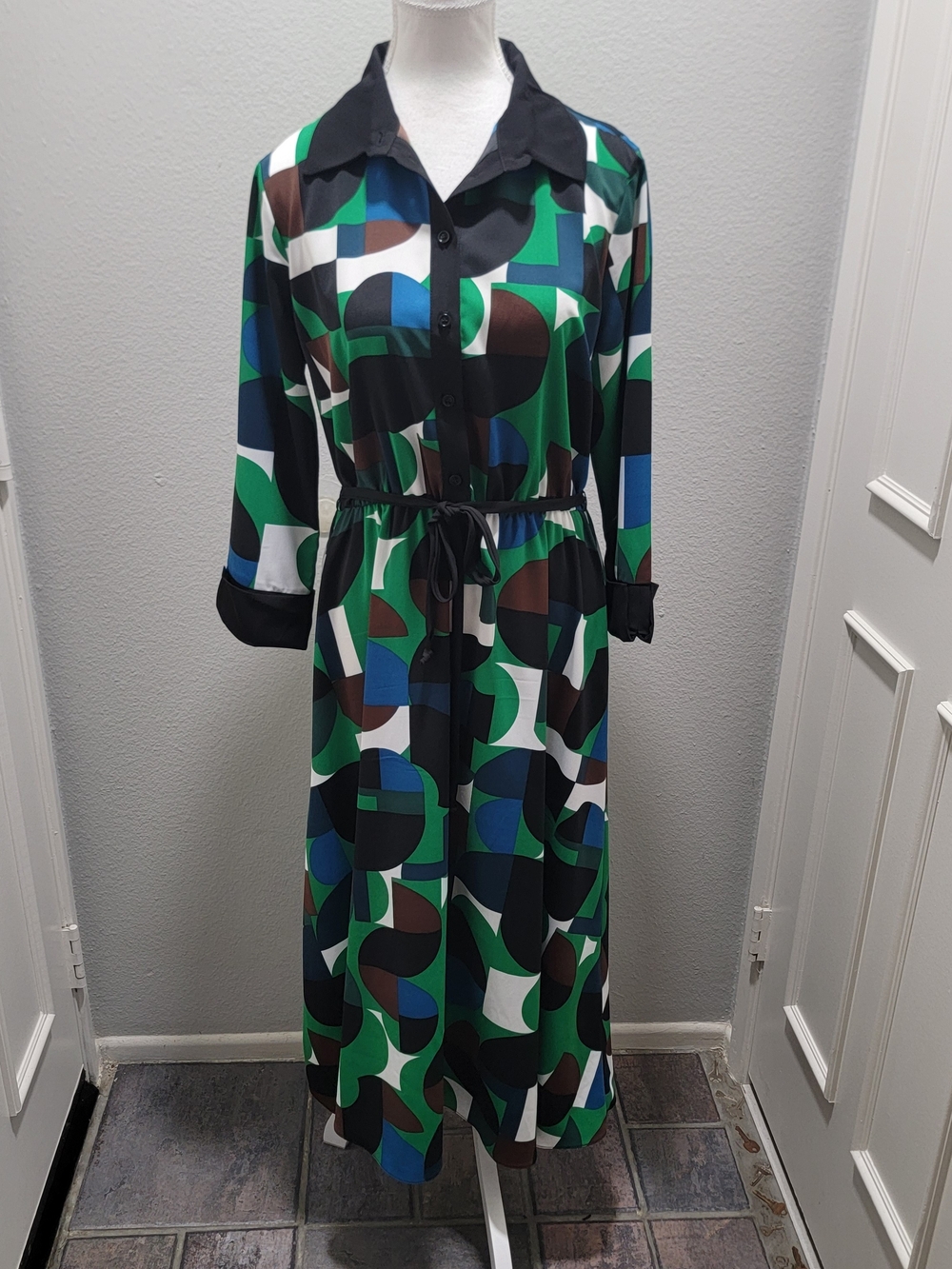 Joseph Ribkoff Green Multi Geometric Midi Dress